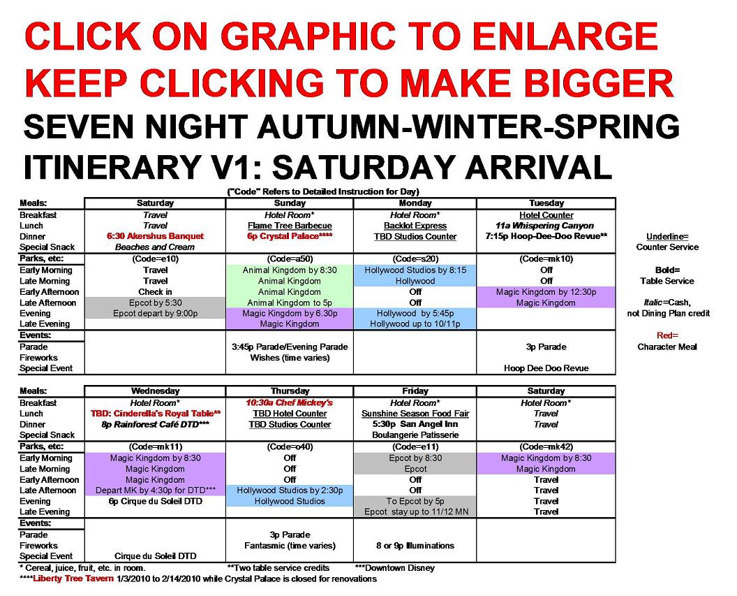 To-Do List for Seven Night Walt Disney World Autumn-Winter-Spring Itinerary v1