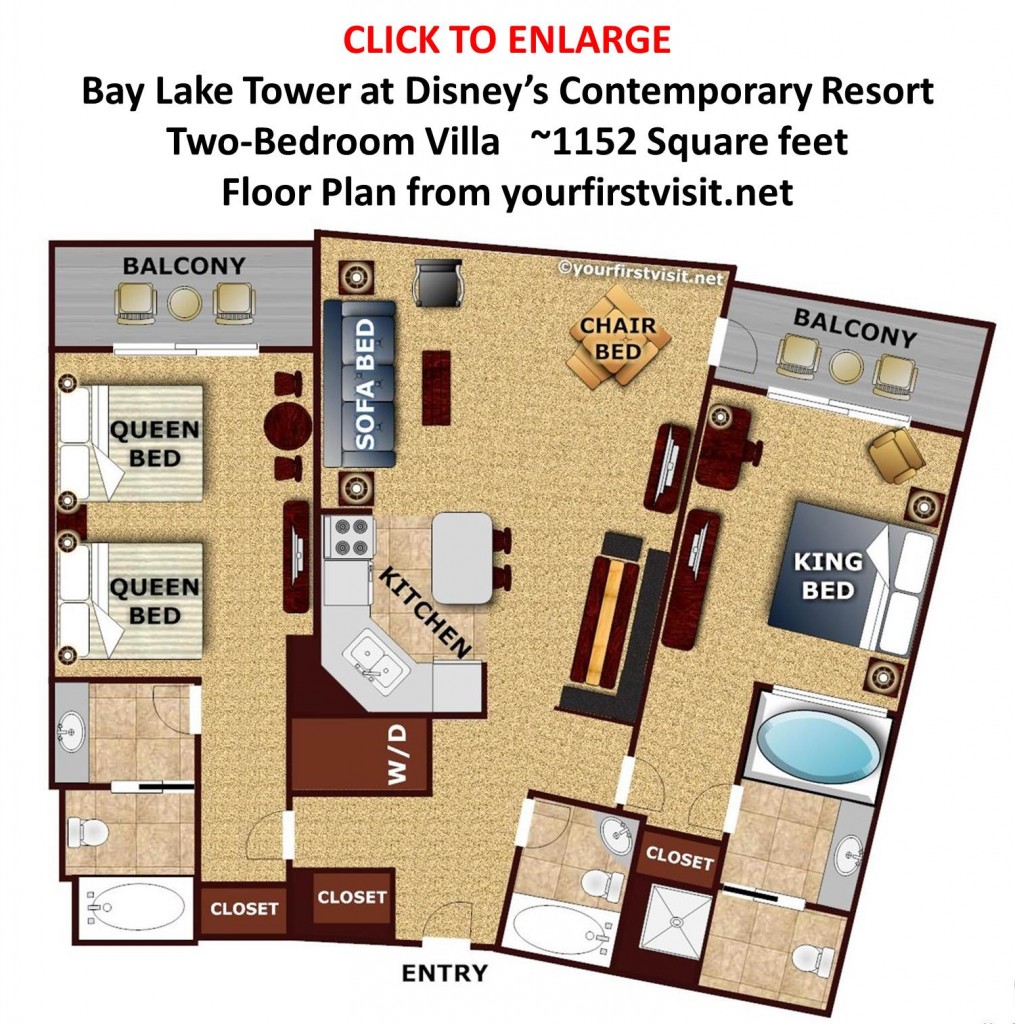 Floor Plan Two Bedroom Villa Bay Lake Tower from yourfirstvisit.net