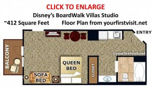 Disney's BoardWalk Villas Studio Floor Plan from yourfirstvisit.net