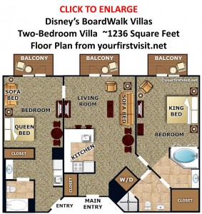Disney's BoardWalk Villas Two Bedroom Villa Floor Plan from yourfirstvisit.net