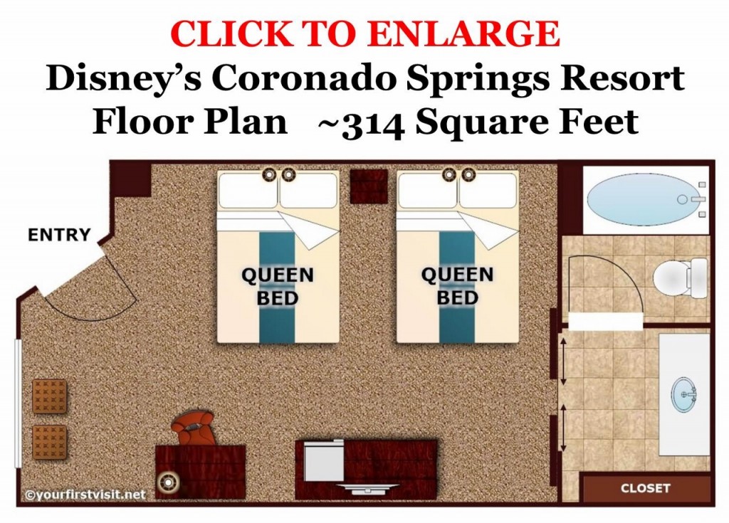 Disney's Coronado Springs Standard Room Floor Plan from yourfirstvisit.net (1280x919)