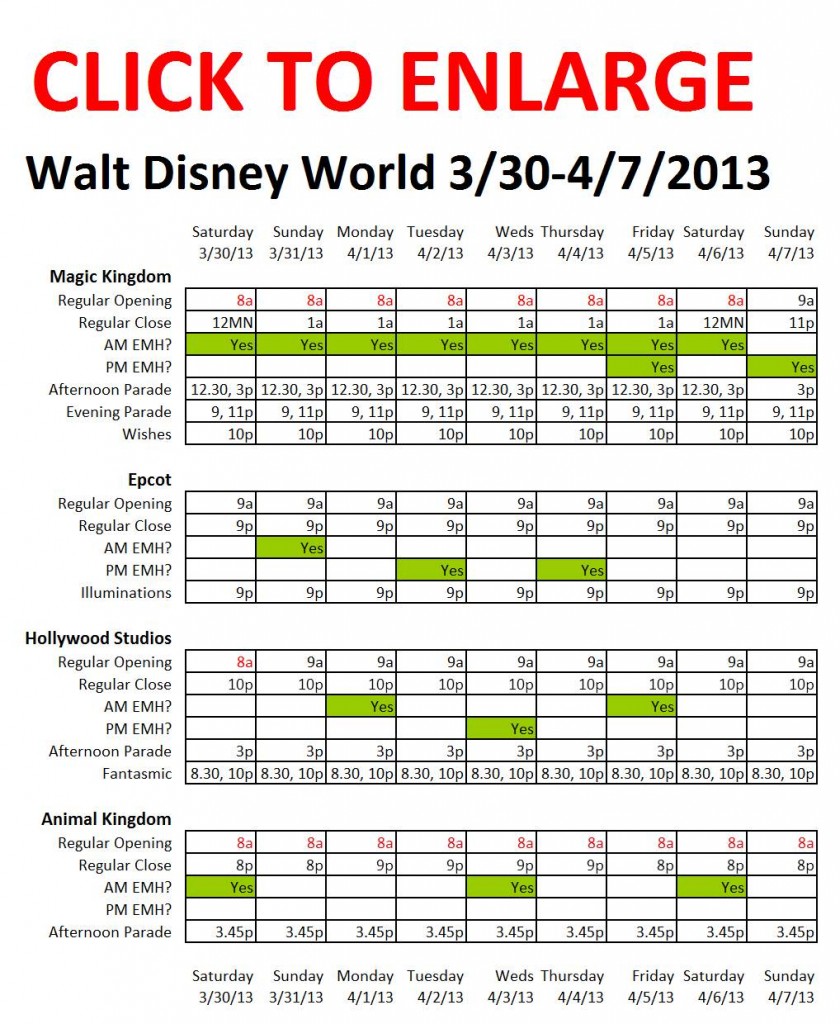 Disney World 3-30 to 4-7-13