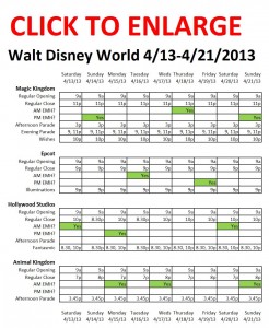 Next Week (4/13 to 4/21/2013) at Walt Disney World