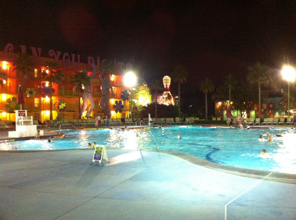 Main Pool at Night at Disney's Pop Century Resort