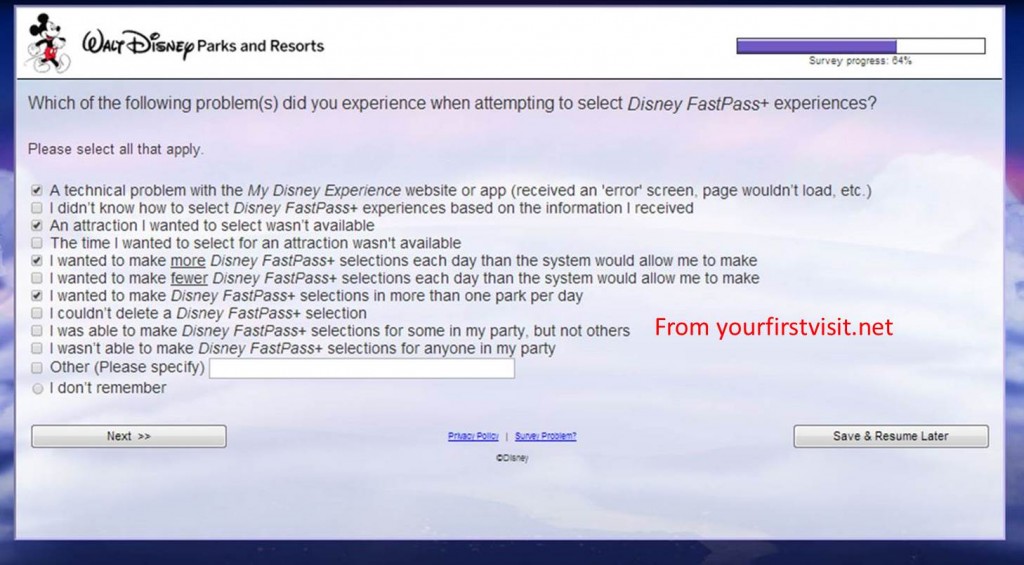 Interesting Problem List from FastPass+ Survey from yourfirstvisit.net