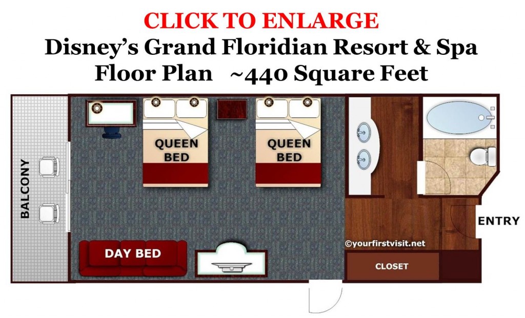 Floor Plan Standard Room Disney's Grand Floridian Resort & Spa from yourfirstvisit.net