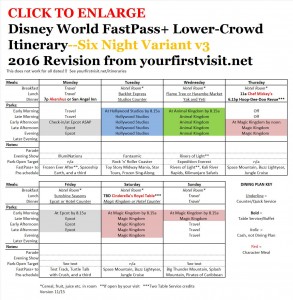 Disney World 2016 FastPass+ Lower Crowd Itinerary, 6 Night Version