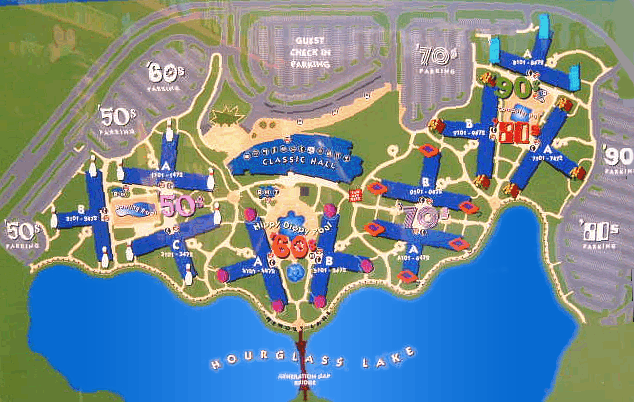 Disney's Pop Century Resort is divided into areas named for decades from the 