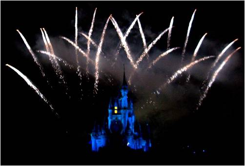 magic kingdom castle fireworks. It combines fireworks, music,