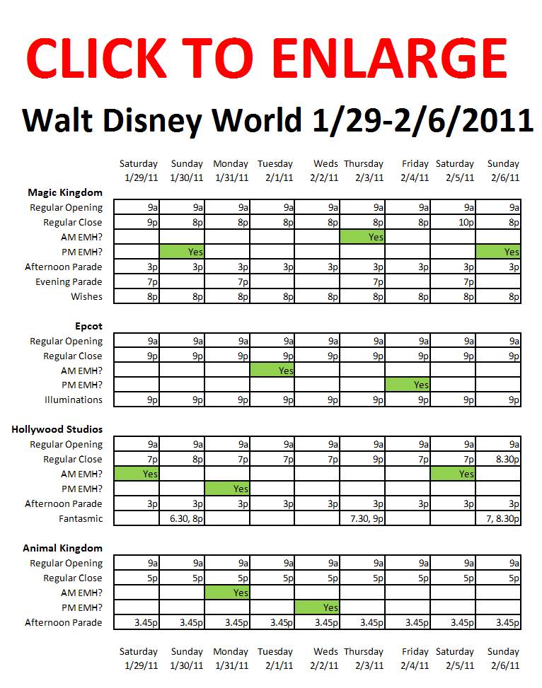 The material below covers next week at Walt Disney World by topic: special 