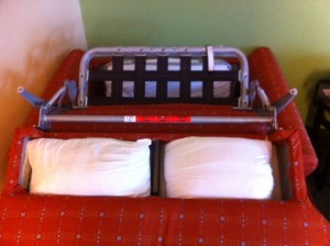 Pillows in the Base of the Chair Bed in the Family Suites at Disney's All-Star Music Resort