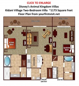 Disney's Kidani Village Two-Bedroom Villa floor plan from yourfirstvisit.net