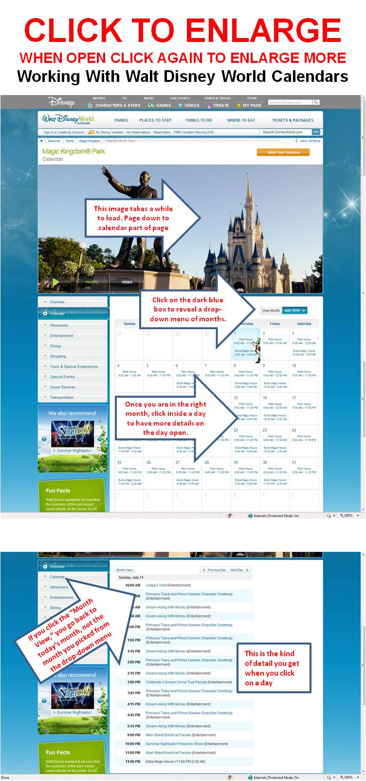 How to use the Online Park Calendars at Walt Disney World