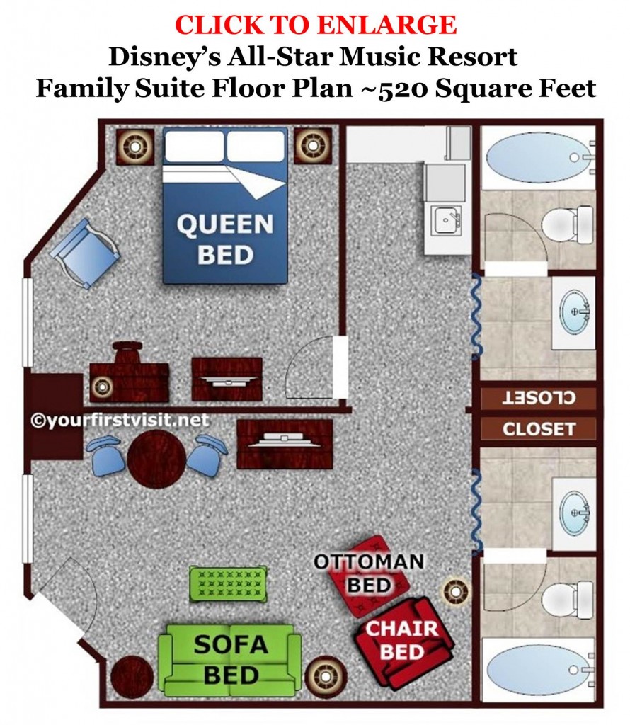 Family Suite Floor Plan Disney's All-Star Music Resort from yourfirstvisit.net