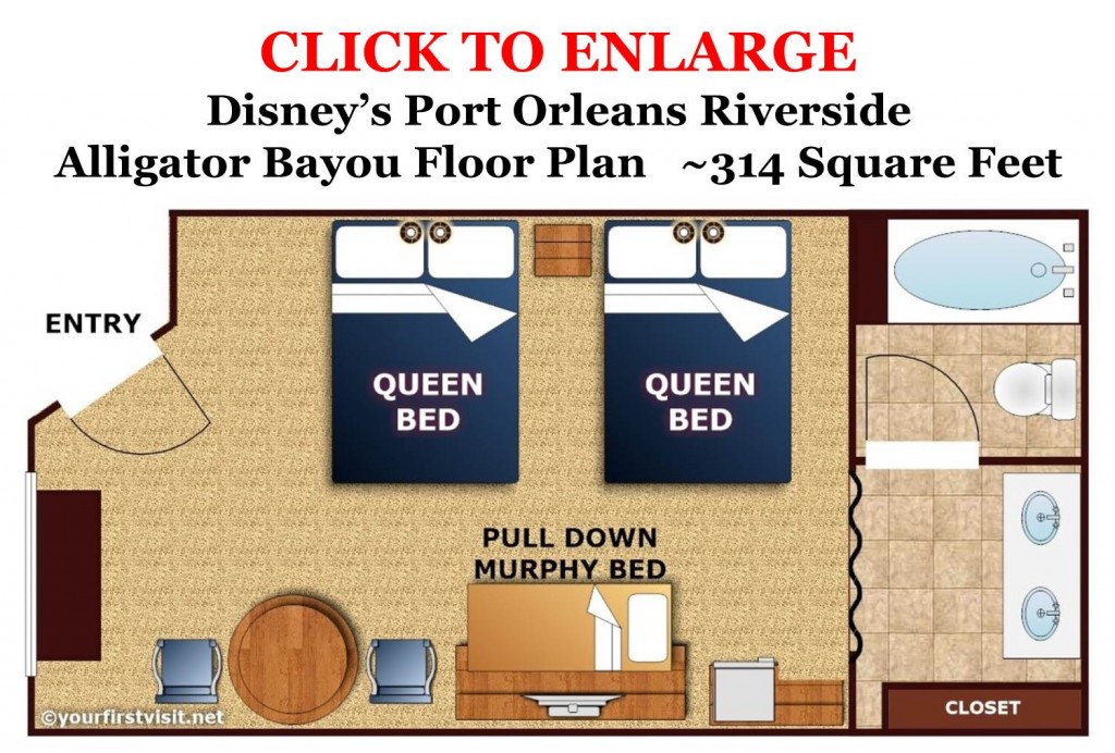 Disney's Port Orleans Riverside Alligator Bayou Standard 5 Person Room Floor Plan from yourfirstvisit.net (1280x919)