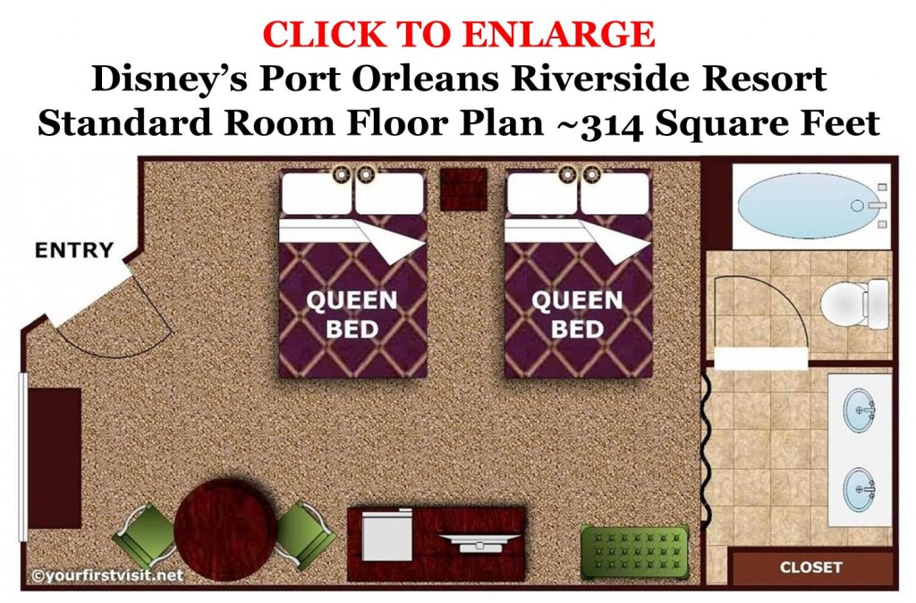 Floor Plan Standard Room Disney's Port Orleans Riverside Resort from yourfirstvisit.net