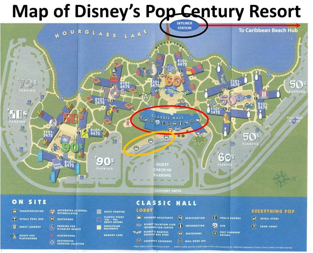 Map Of Pop Century With Skyliner Theming And Accommodations At Disney's Pop Century Resort -  Yourfirstvisit.net