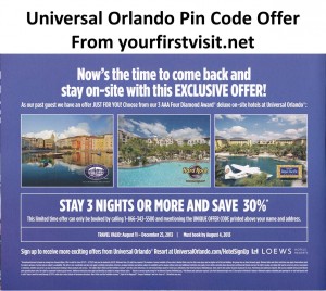 Universal Orlando Pin Code Offer from yourfirstvisit.net