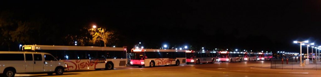 Disney World Buses Lined up for Park Close from yourfirstvisit.net