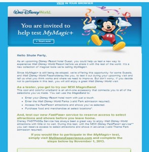 Email Invitation to MyMagic+ MagicBands and FastPass+ test from yourfirstvisit.net