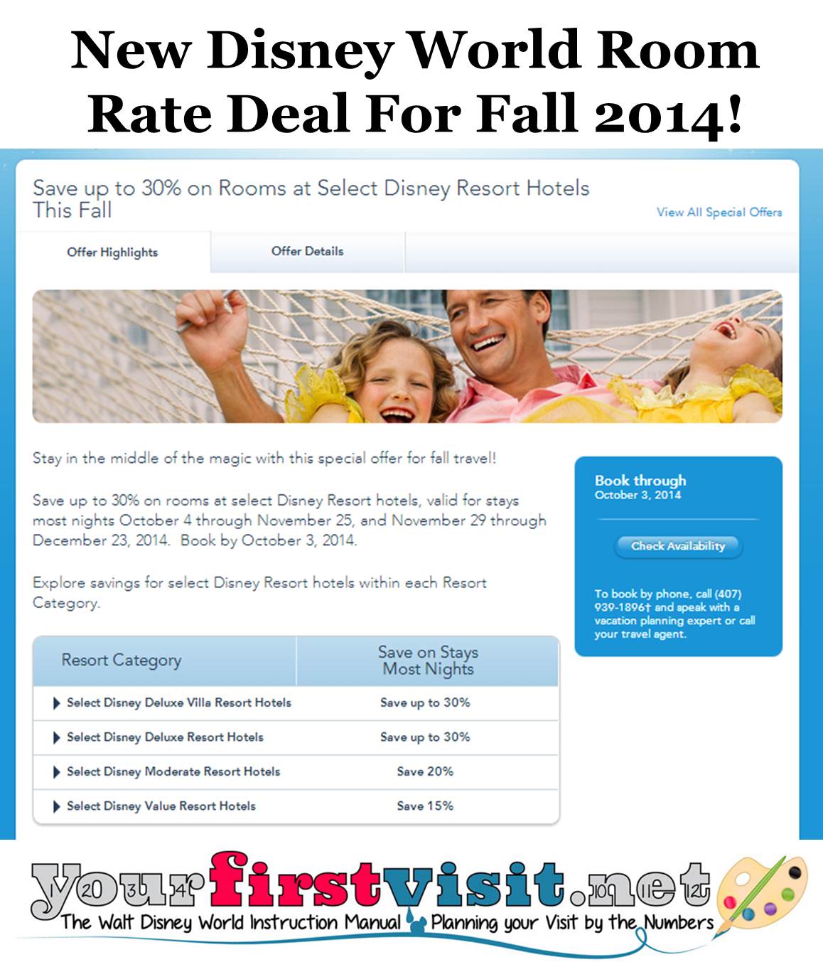 New Disney World Room Rate Deal for Fall 2014 from yourfirstvisit.net