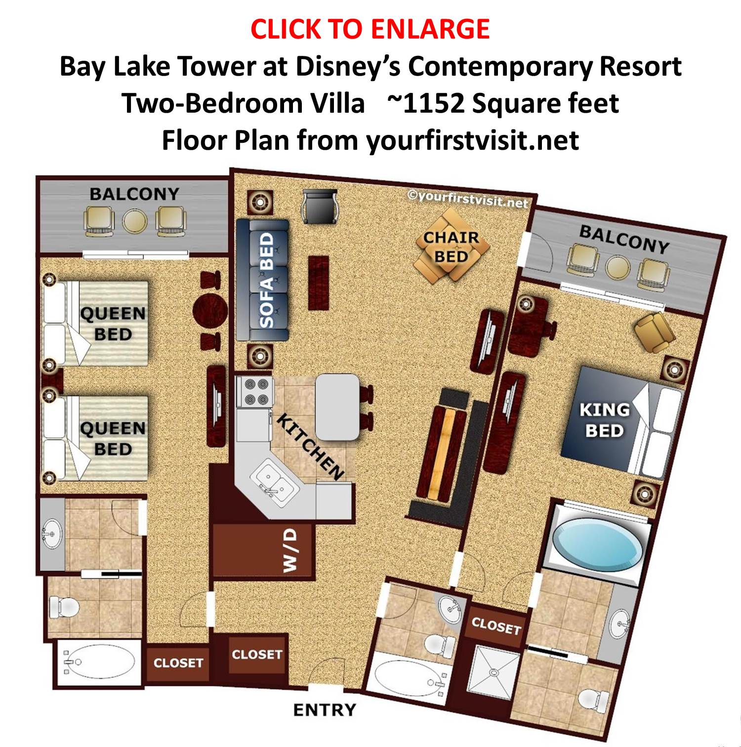 Floor Plan Two Bedroom Villa Bay Lake Tower from yourfirstvisit