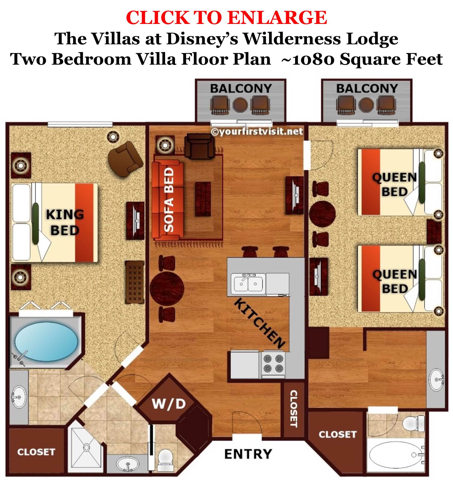 Floor Plan Two Bedroom Villa The Villas at Disney's Wilderness Lodge from yourfirstvisit.net