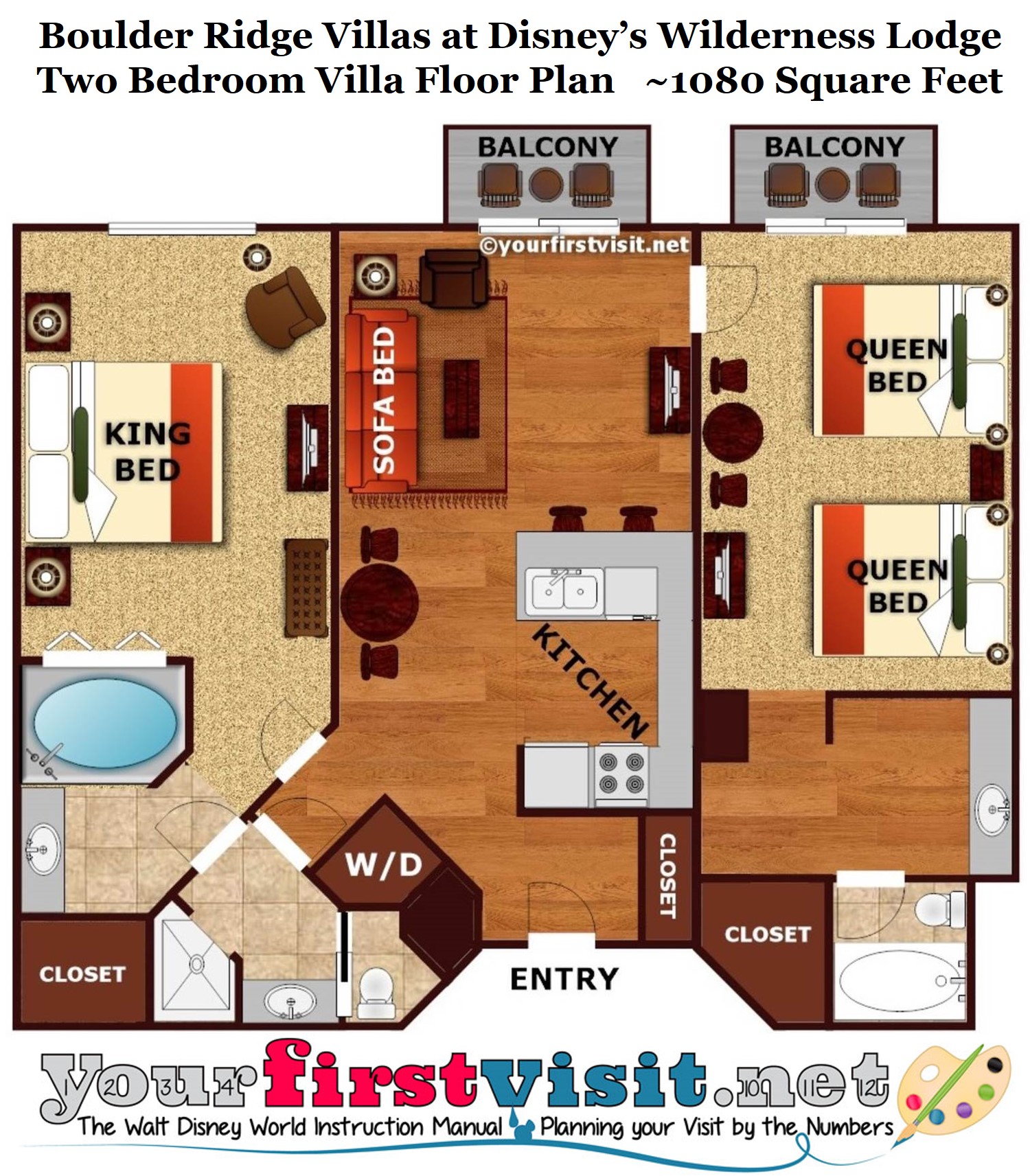 Two Bedroom Villa Floor Plan Boulder Ridge Villas at Disneys Wilderness Lodge from yourfirstvisit