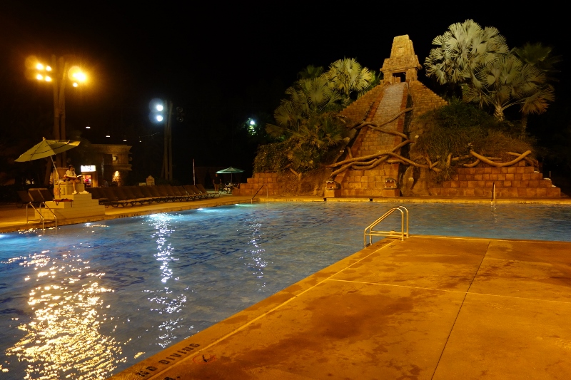 Night Lost City of Cibola Pool Disney's Coronado Springs Resort from yourfirstvisit.net