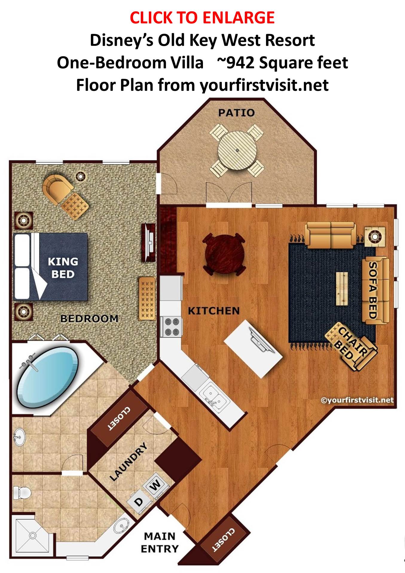 One Bedroom Villa Floor Plan Disneys Old Key West Resort from yourfirstvisit