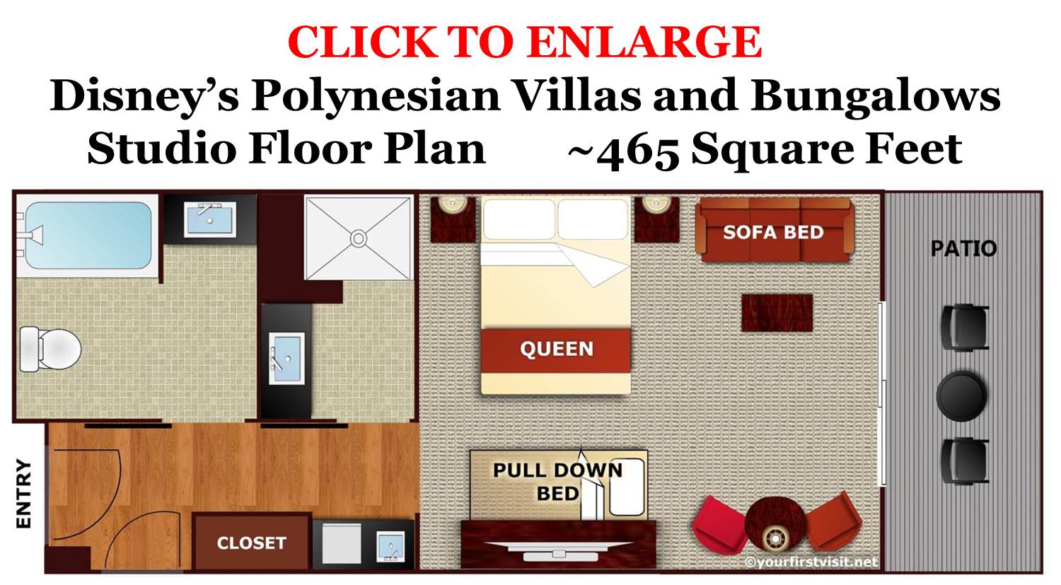 Studio Floor Plan Disneys Polynesian Villas and Bungalows from yourfirstvisit