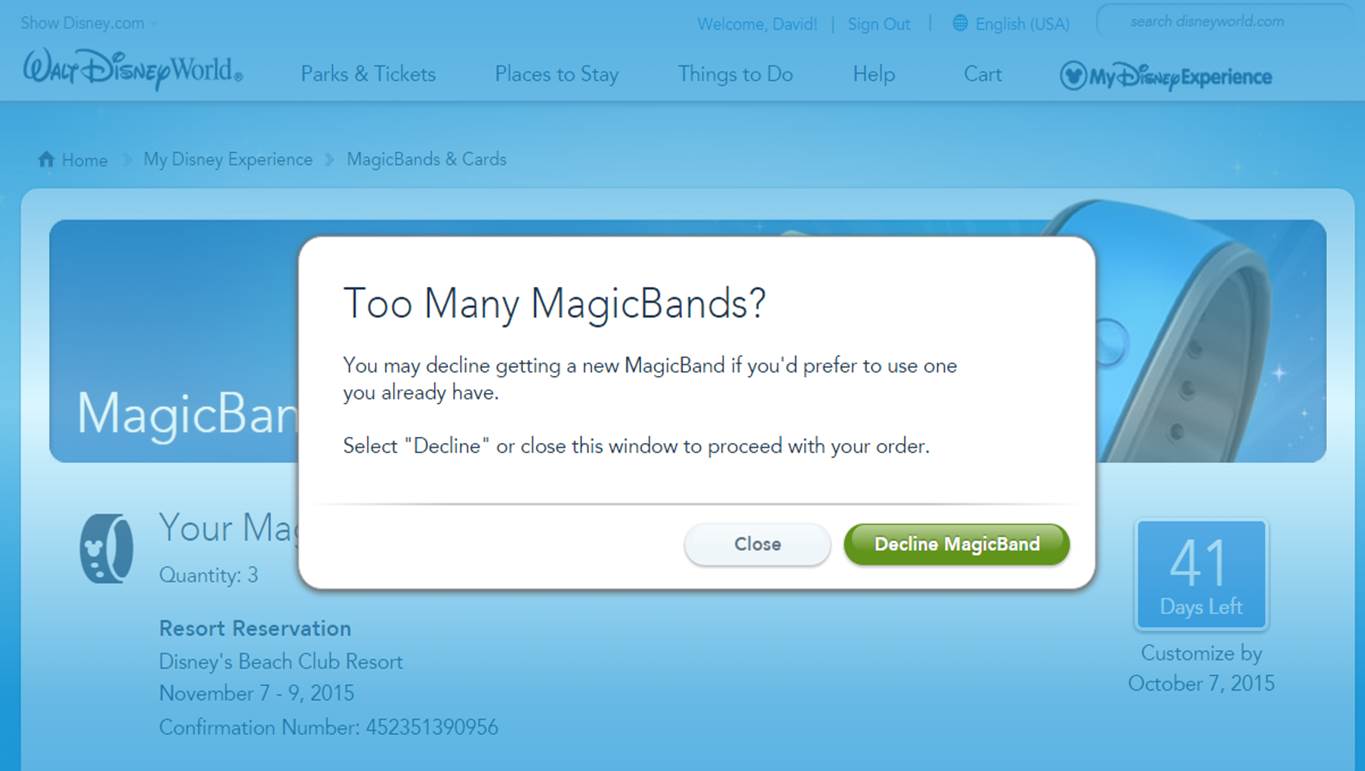 Declining a MagicBand Step 2 from yourfirstvisit.net