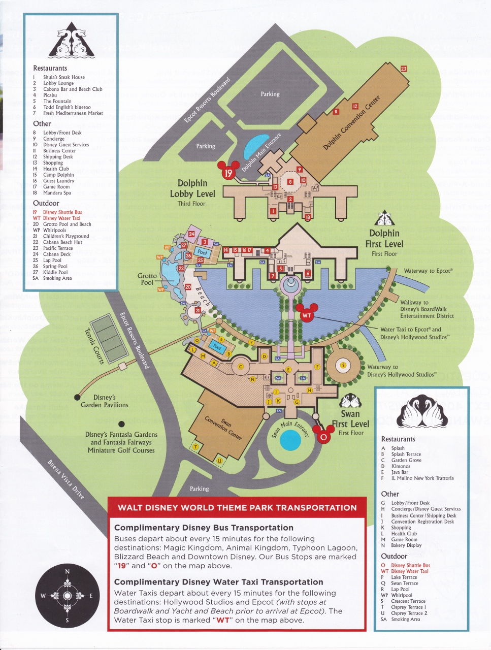 Map Of Swan And Dolphin The Pools At The Disney World Swan And Dolphin