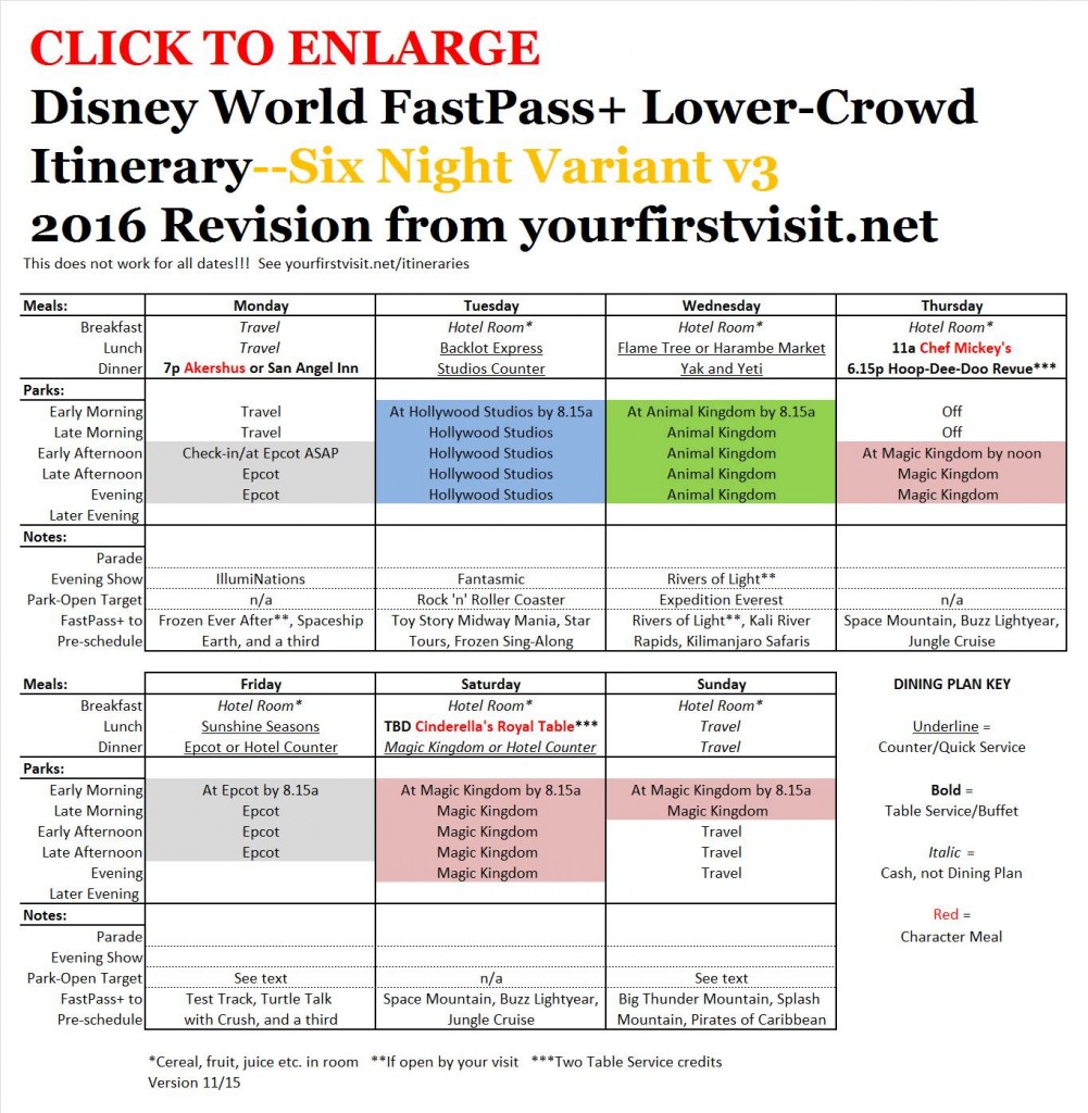 Disney World FastPass+ Lower Crowd Itinerary, 6 Night Version ...