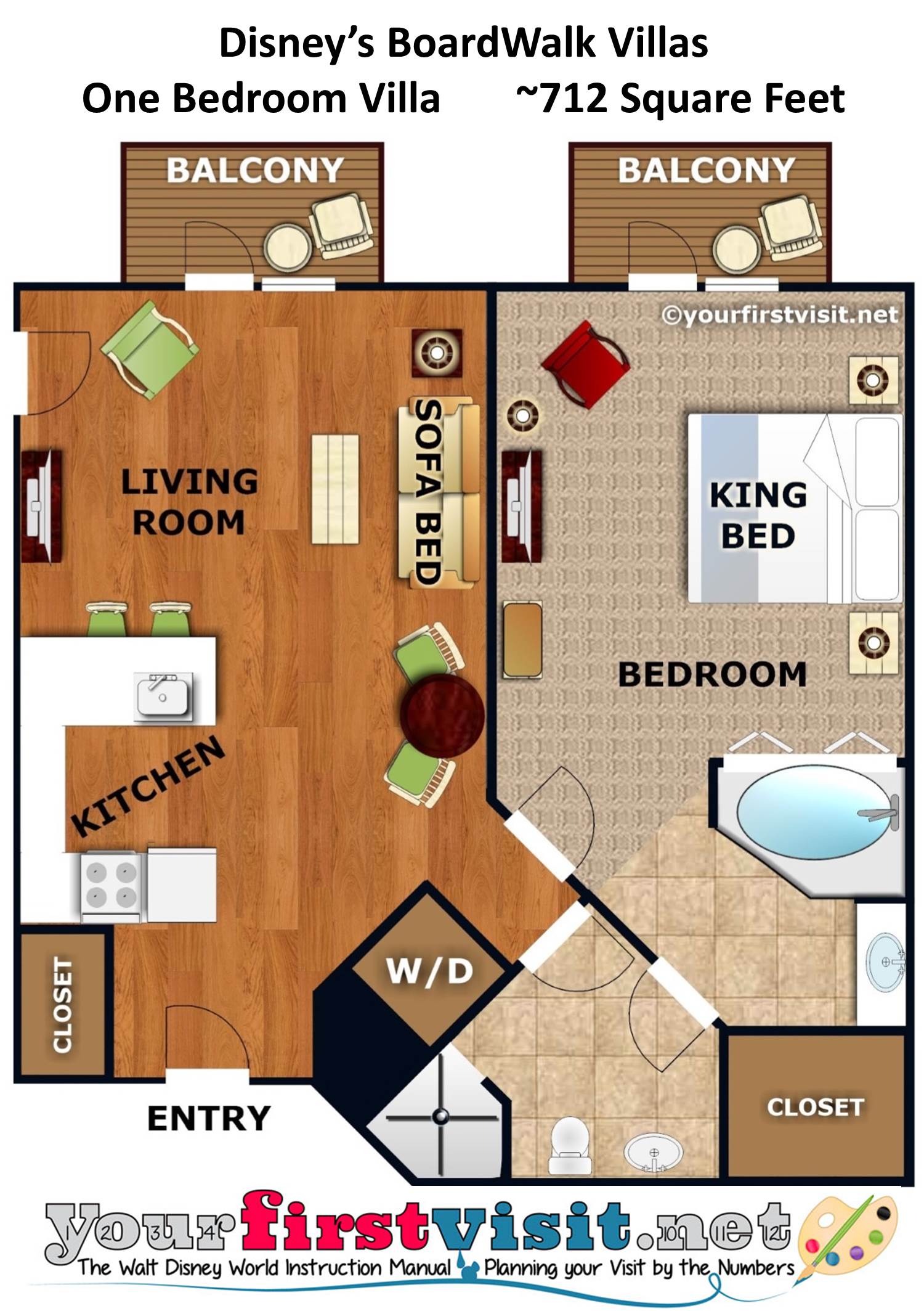 Floor Plan One Bedroom Villa Disneys BoardWalk Villas from yourfirstvisit