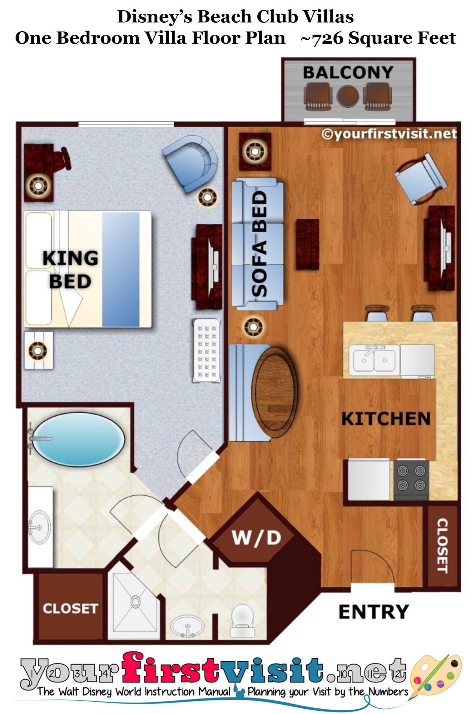 The Living/Dining/Kitchen Space of One and Two Bedroom Villas at Disney's Beach  Club Villas 