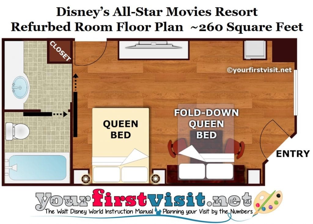 Floor Plan Refurbed Room Disneys All Star Movies Resort From Yourfirstvisit.net  