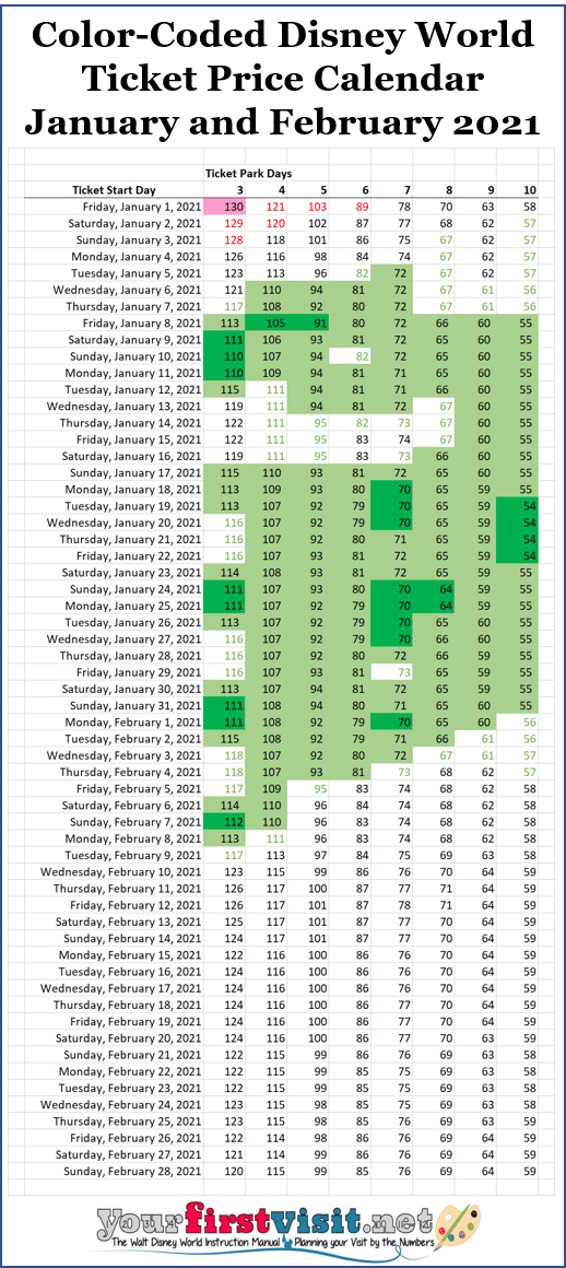 Disney World 2021 Ticket Prices in a Color-Coded Calendar ...