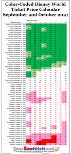 Disney World 2021 Ticket Prices in a Color-Coded Calendar ...