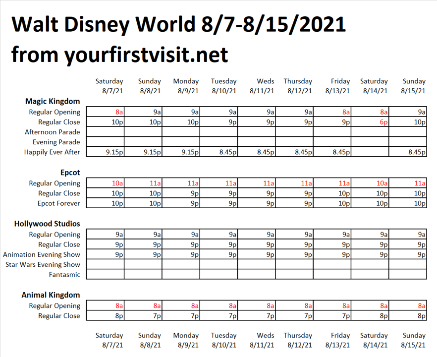 Next Week (August 7 through August 15, 2021) at Walt ...